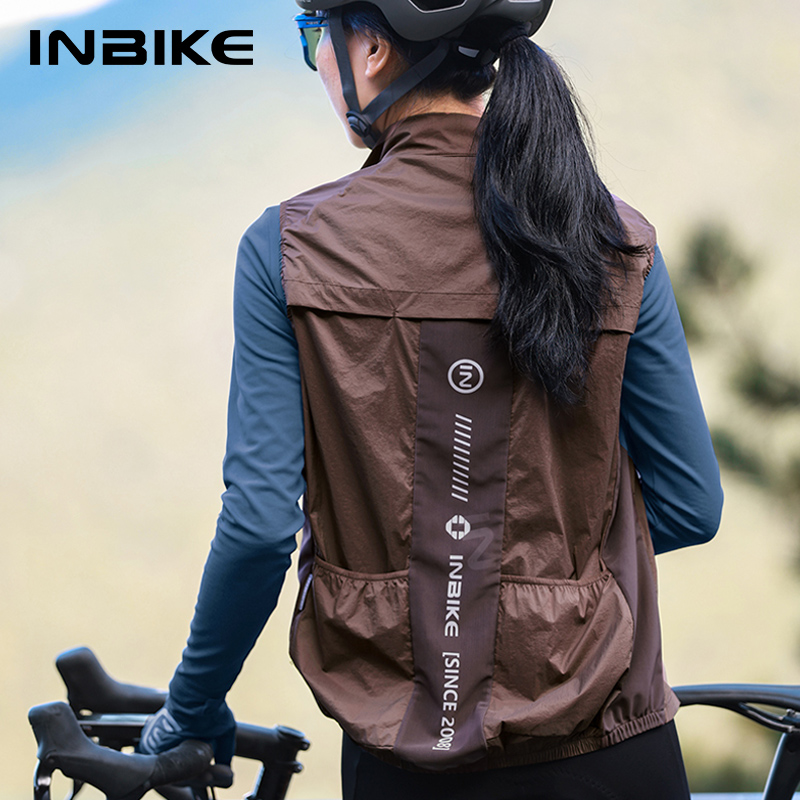 Cycling Commuter Jacket - INBIKE เสื้อปั่นจักรยานผู้หญิงเสื้อแขนกุดสำหรับวิ่งเสื้อกันฝนแจ็คเก็ตจักรยานเสือภูเขาน้ำหนักเบาเสื้อกันลมสะท้อนแสงมีกระเป๋า