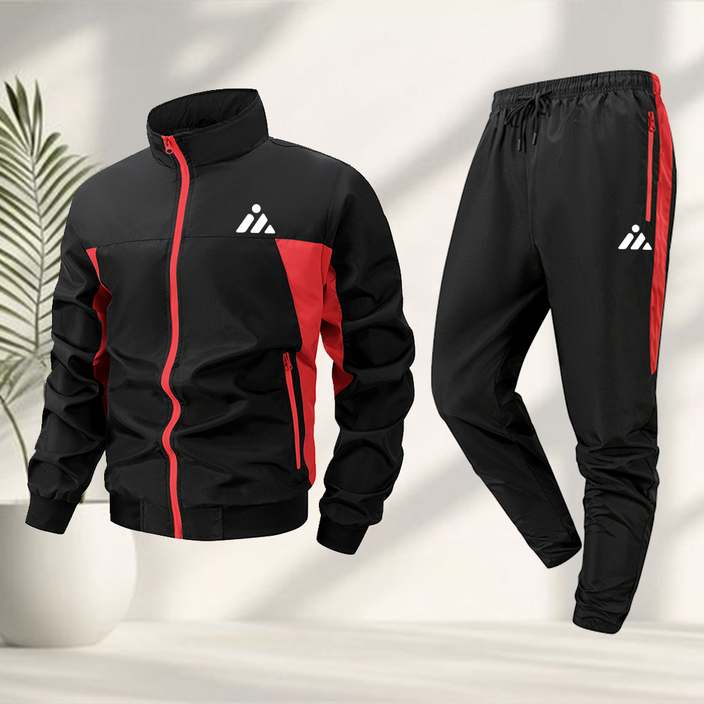 Cycling Commuter Jacket - ชุดกีฬาลำลองสำหรับบุรุษ แจ็คเก็ตซิปพิมพ์ลายสามเหลี่ยมสุดสร้างสรรค์ พร้อมกางเกงขายาว ชุดออกกำลังกาย ปั่นจักรยาน กิจกรรมกลางแจ้ง