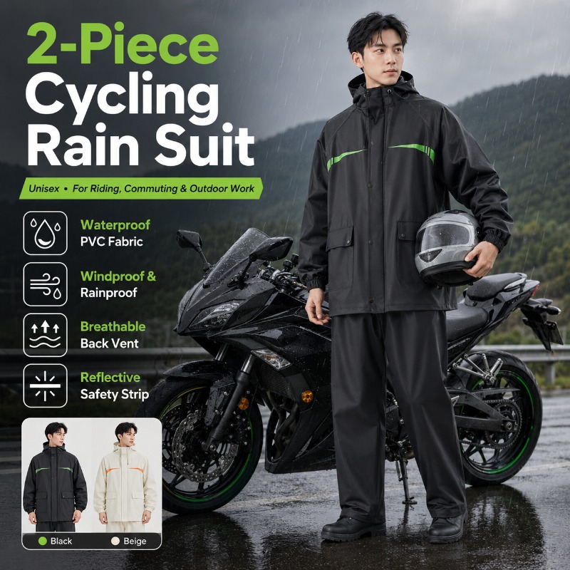 Cycling Commute Rain - ชุดกันฝนสำหรับปั่นจักรยานแบบกันน้ำ 2 ชิ้น สำหรับทุกเพศ – เสื้อแจ็คเก็ตและกางเกงสำหรับขี่จักรยาน