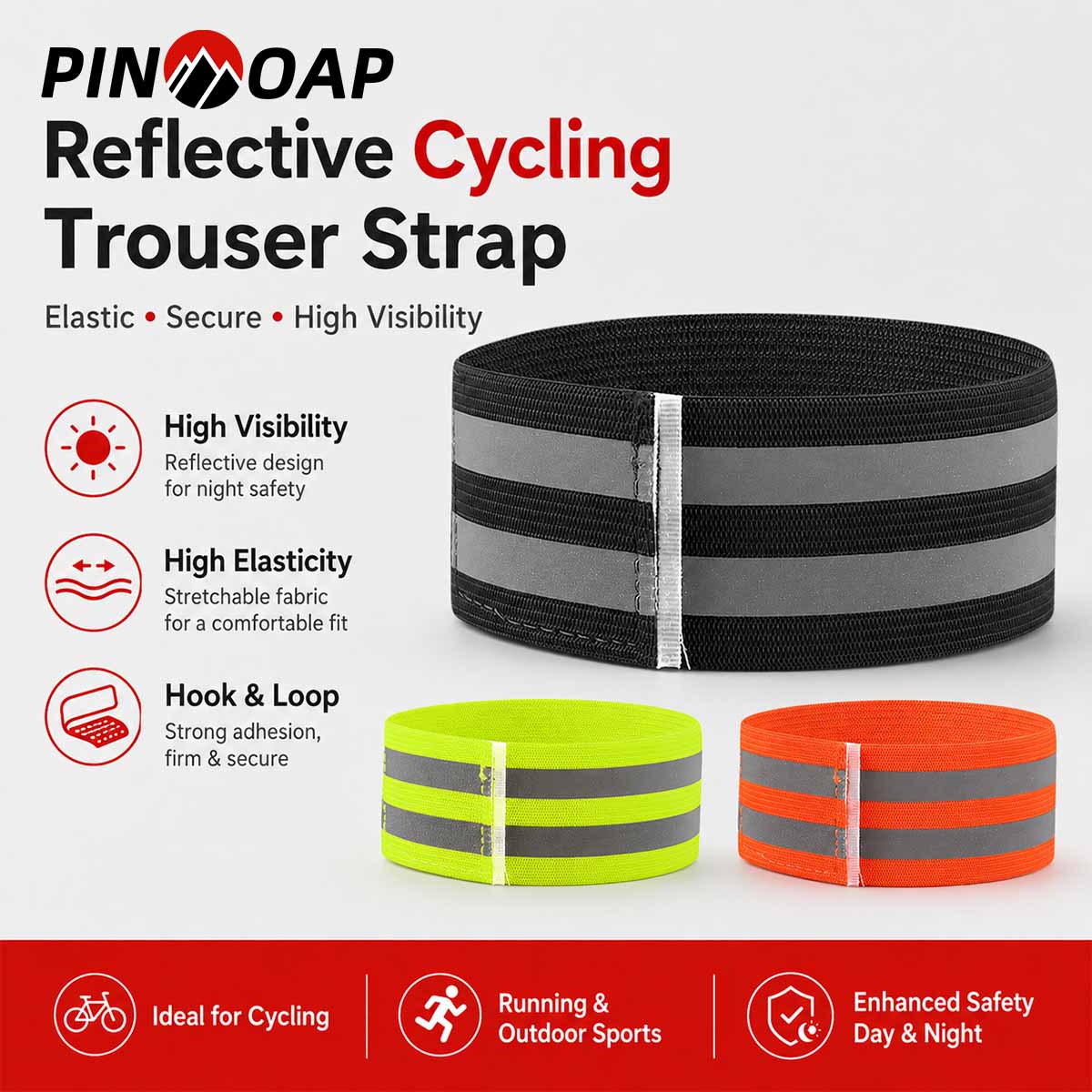 Cycling Commute Pants - PINMOAP 1/2 ชิ้น สายรัดขาสำหรับปั่นจักรยาน ปรับได้ สายรัดข้อเท้าสะท้อนแสง